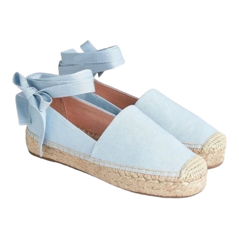 J. CREW ZX894 FADED CHAMBRAY BLUE CANVAS CLASSIC ANKLE TIE ESPADRILLE FLATS